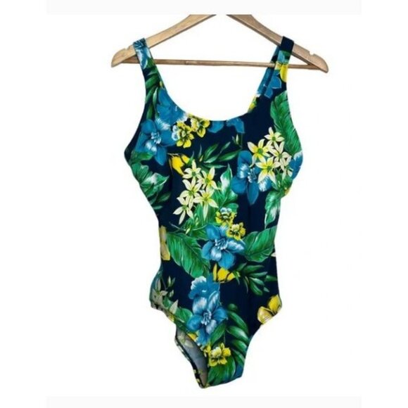 Swim365 Hawaiian Tropical Flower Floral One Piece Tank Swimsuit Modest 14W - Picture 1 of 8